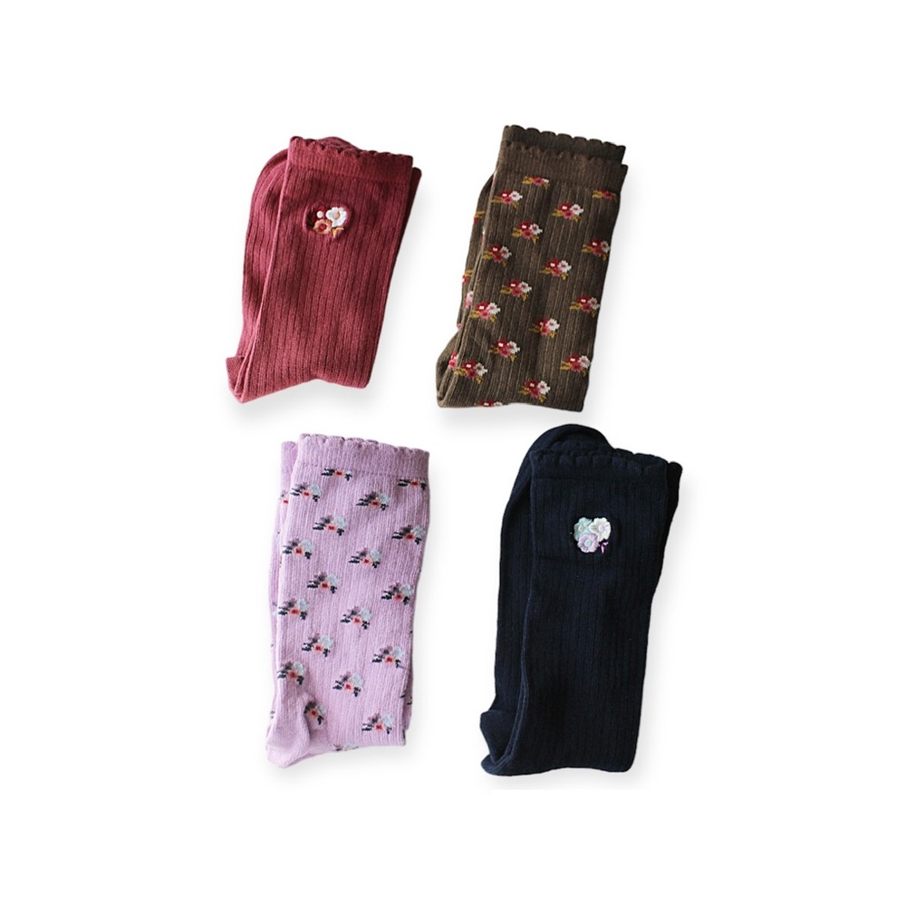 Zara 4-pk Floral Embroidered Long Socks. Size 10/11, Size 12/14